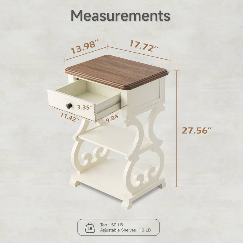 COZAYH French Country End Table, Farmhouse Console Table with Drawer and Shelves, Walnut and