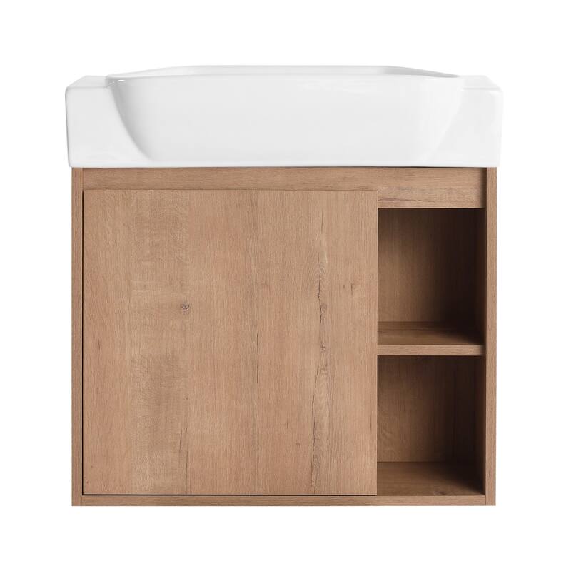 24'' Wall-Mounted Bathroom Vanity with White Ceramic Sink & Soft-Close Door, KD-Packing