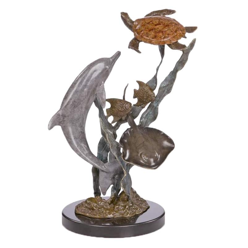 Playground Pals Imitation Dolphin And Sea Turtle Statue On Marble Base - 12.5 X 9 X 6.5 inches