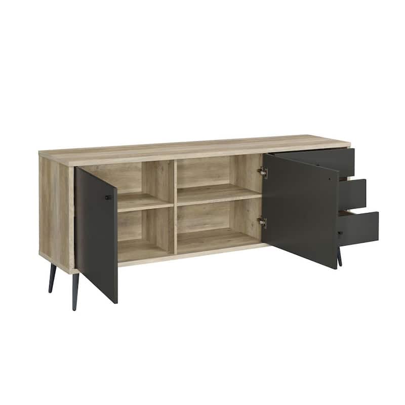 2 Doors and 3 Drawers Wooden Accent Cabinet in Grey and Antique Pine