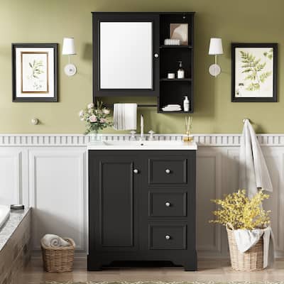Freestanding Vanity Set with Mirror Cabinet