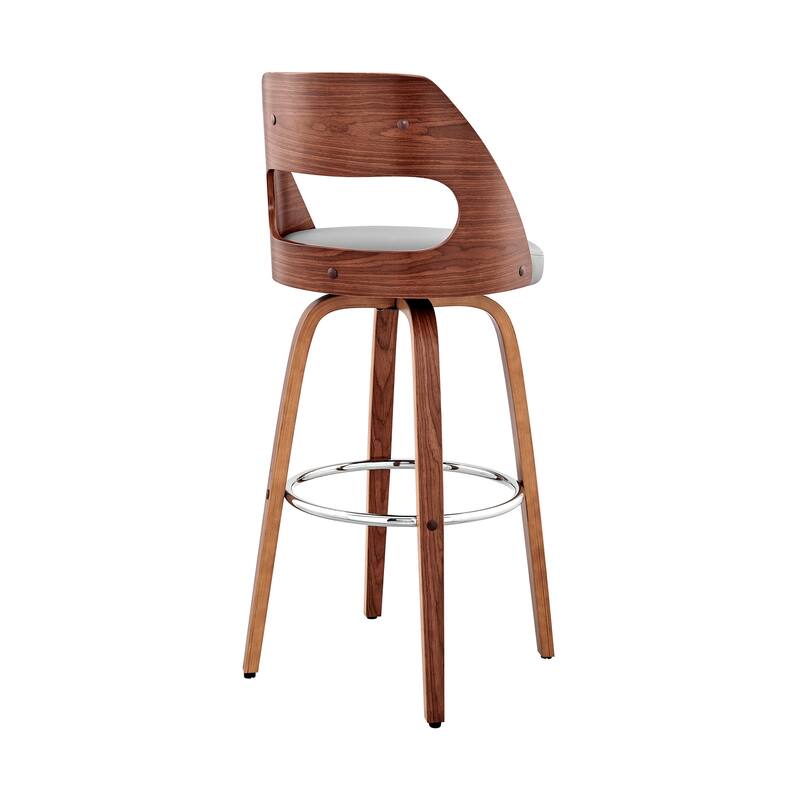 Rustic Counter Height Swivel Bar Stool with Grey Faux Leather Upholstered Seat and Wooden Frame, Stylish Kitchen Stool