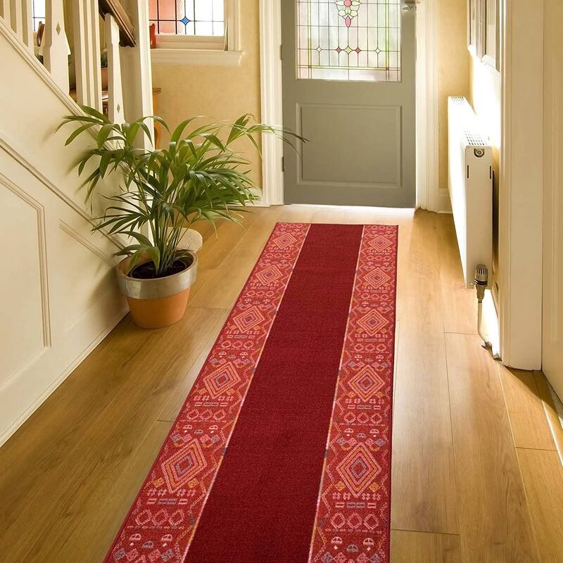 Custom Size Solid Design 31 Inch Wide Non-Slip Stair Runner Rug - 9 Feet - Black