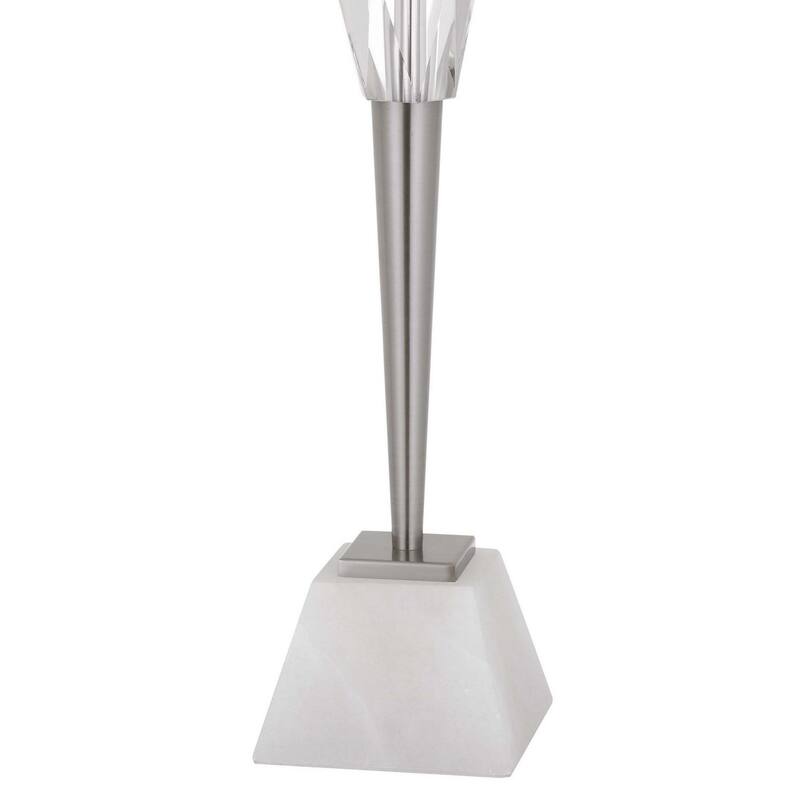 32 Inch Table Lamp with White Drum Shade, Marble Base, Brushed Steel