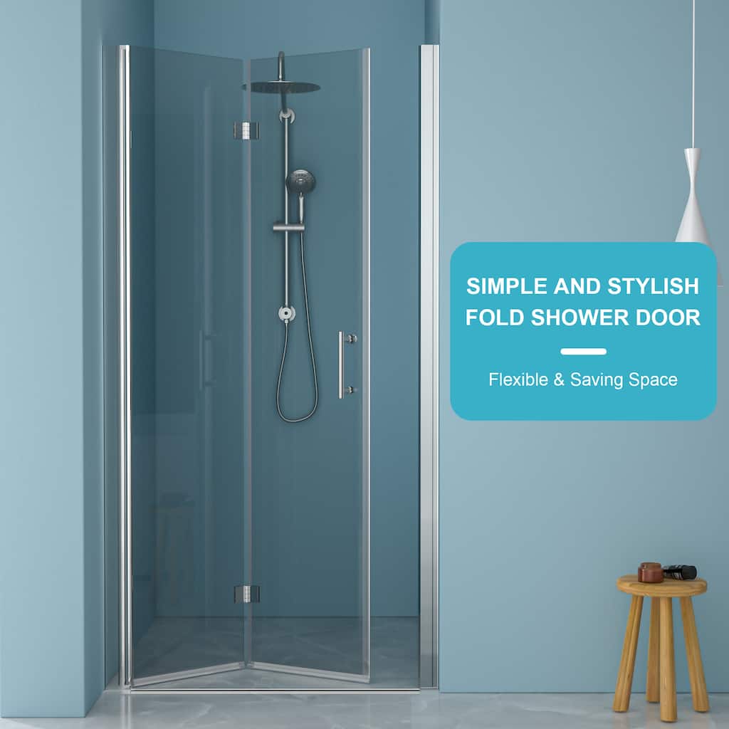 Fold Frameless Shower Door with Tempered Glass