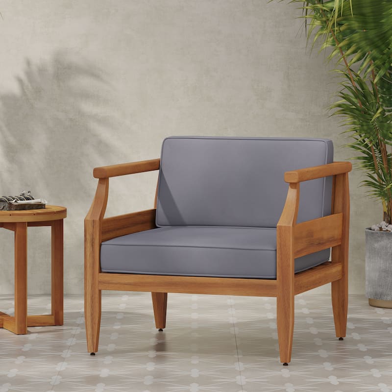 Roomfitters Outdoor Club Chair with Cream Cushions and Tapered Acacia Wood Frame, Weather-Resistant Seating - Grey