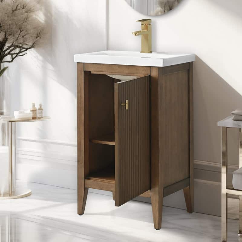 Vanity Art 20" Single Sink Bathroom Vanity Cabinet with Ceramic Top