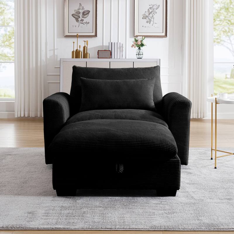 Modern Living Room Chair, Upholstered Fabric Accent Armchair, Corduroy Single Sofa Chair with Ottoman for Office/Bedroom