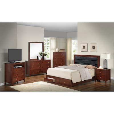 Padded Upholstered Panel Full Bed with Drawers - 81" - Brown and Black