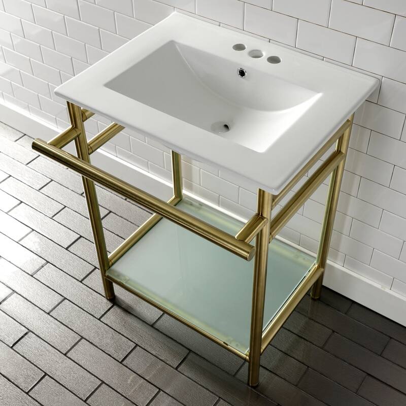 Kingston Brass 24" Rectangular Ceramic, Glass, Stainless Steel Console