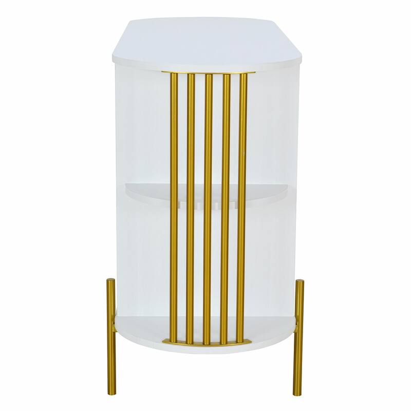2-Door Curved Dining Cabinet - Elegant with Gold Trim and Woven Rattan Doors