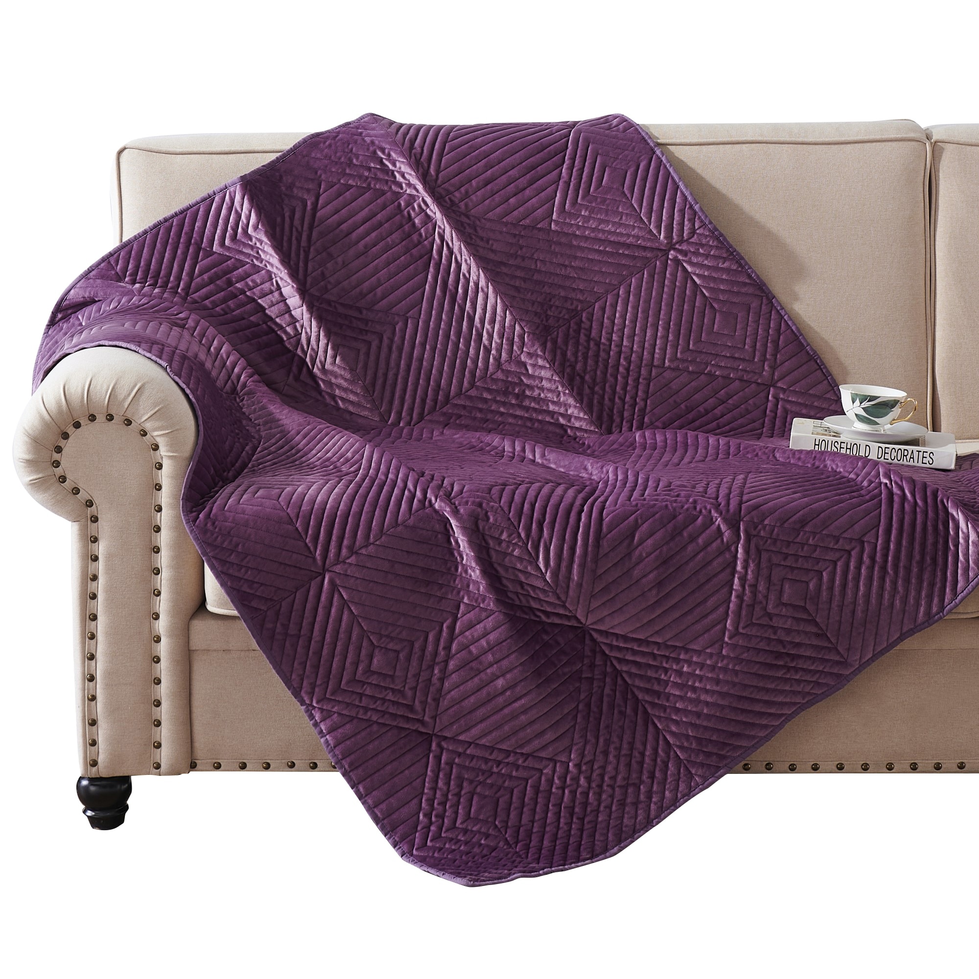 Rio 60 Inch Quilted Throw Blanket Diamond Stitching Purple Dutch