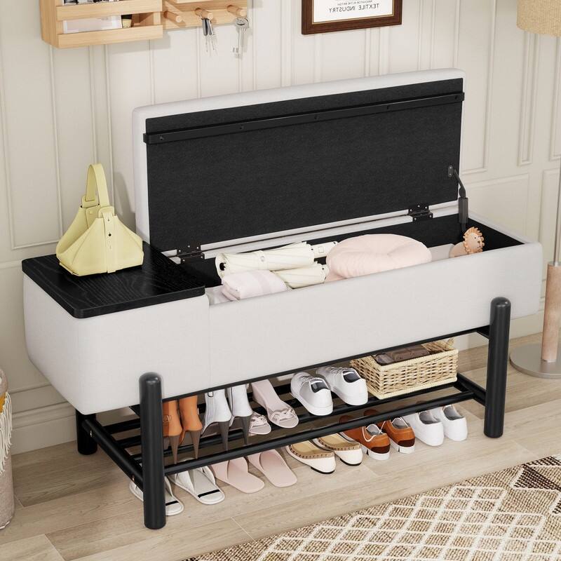 Modern 47.2" Upholstered Storage Bench with Hidden Compartment for Entryway and Living Room