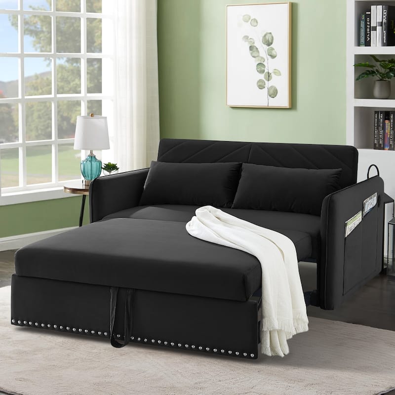 Aukfa 3 in 1 Convertible Sofa Bed Velvet Loveseat Sleeper - Black