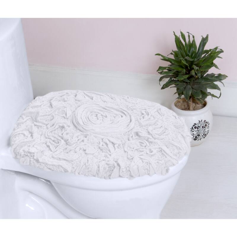 Home Weavers Bell Flower Cotton Soft, Water Absorbent Toilet Seat Lid Cover, Machine Washable 18"x18" Toilet Lid Cover - White