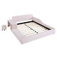 preview thumbnail 56 of 95, Velvet Grounded Bed Mother & Child Bed Platform Slat Bed Frame with Little Round Stool and Bedside Desk for Growing Child