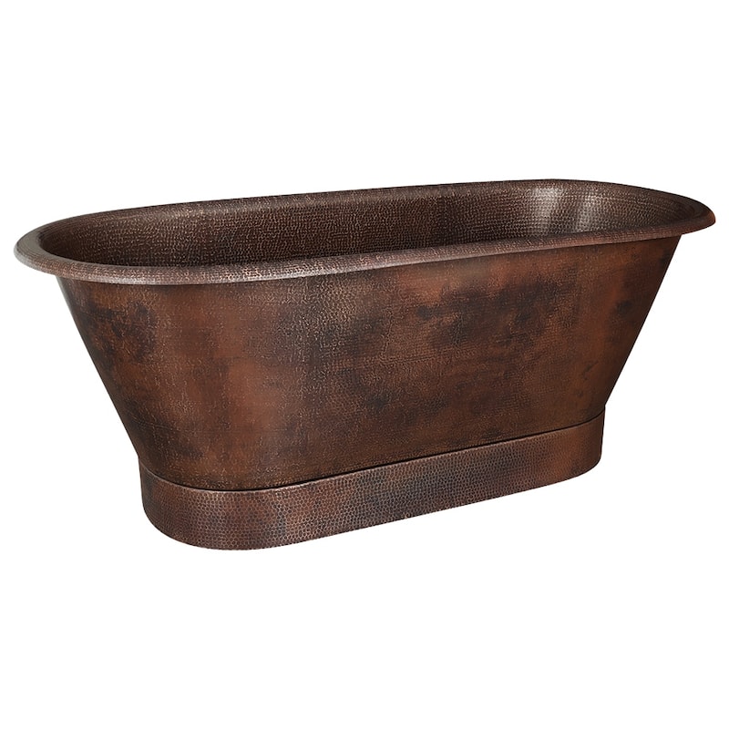 72" Hammered Copper Modern Style Bathtub and Drain Package