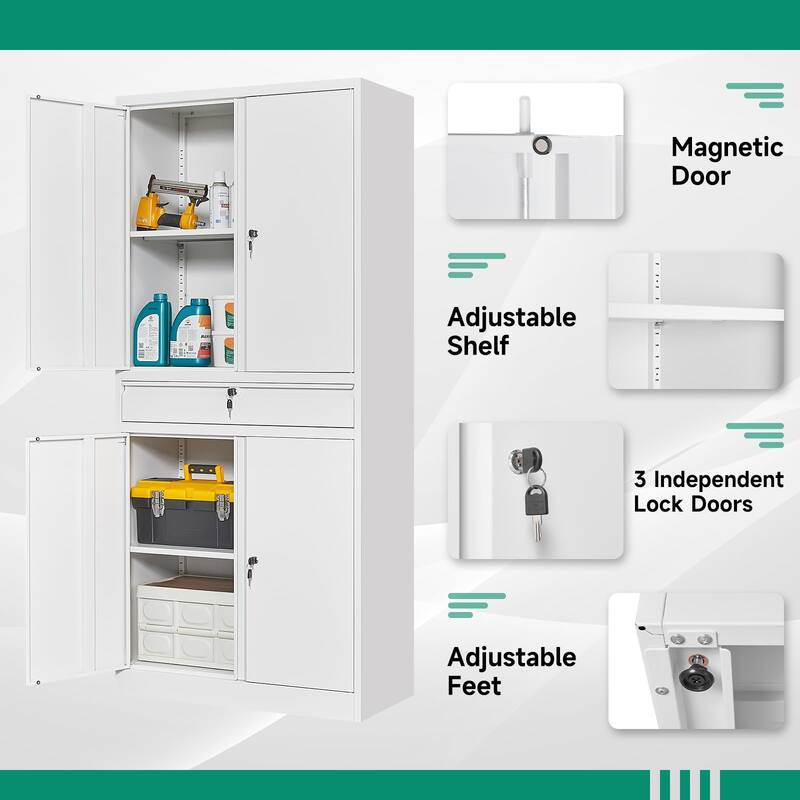Metal Garage Storage Cabinet Tool Cabinet with Drawer - N/A