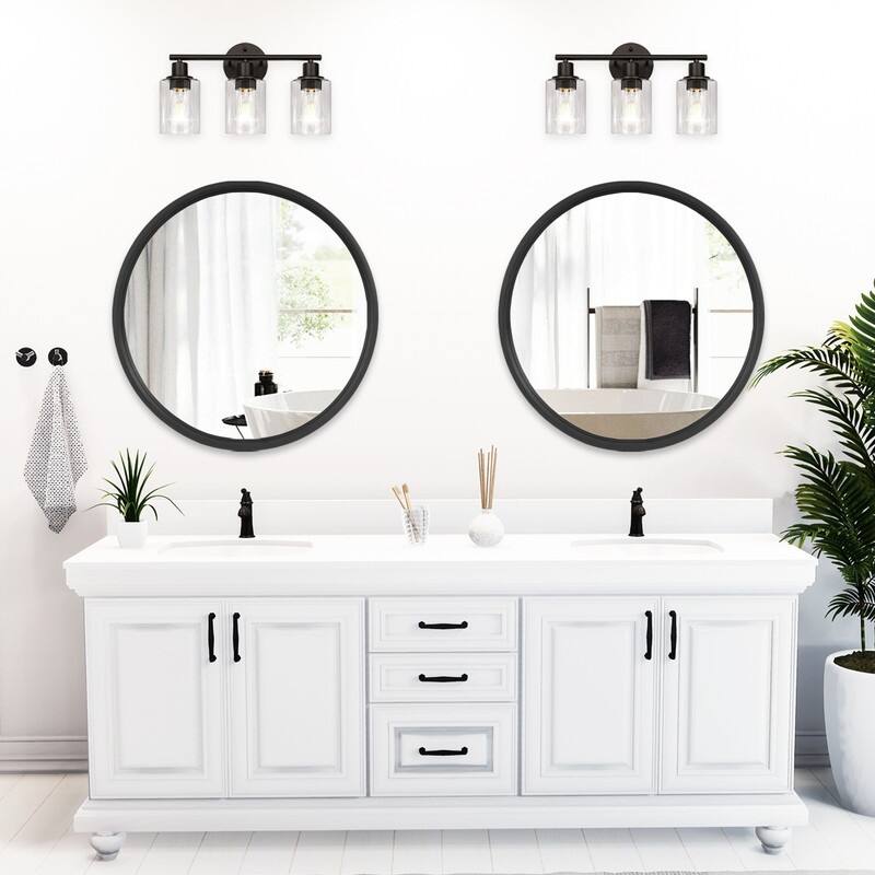 Classic Wooden Frame Farmhouse Round Wall Mirror