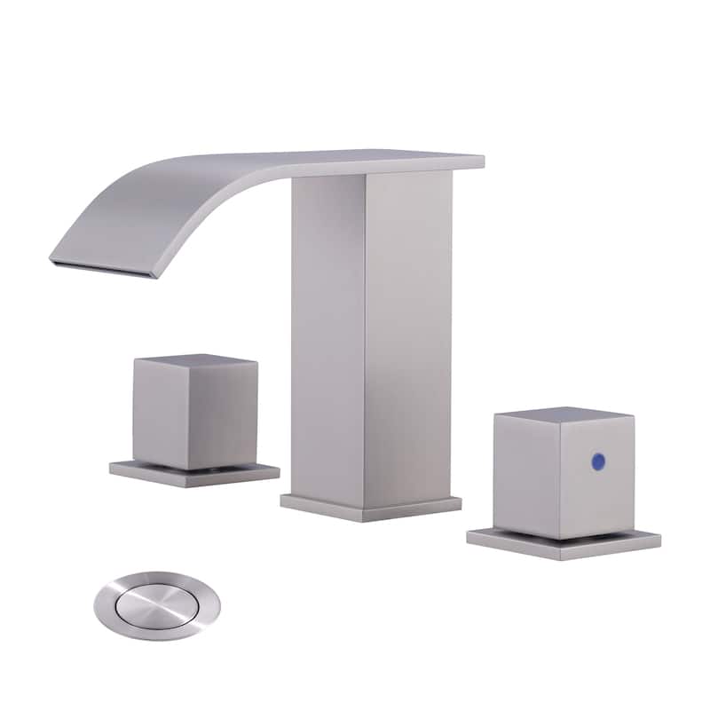 WOWOW 8-inch Two Handle Waterfall Bathroom Faucet - Brushes Nickel