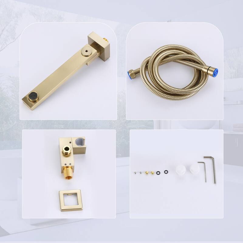 Modland Luxury Wall Mounted Bathtub Faucet With High-pressure Handheld Shower and Tub Spout