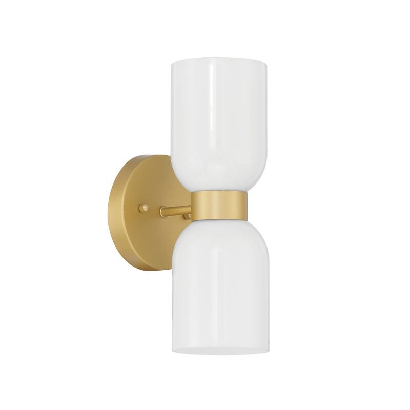 Shuman 2-light Mid-century Modern White Gold Wall Sconce with UL