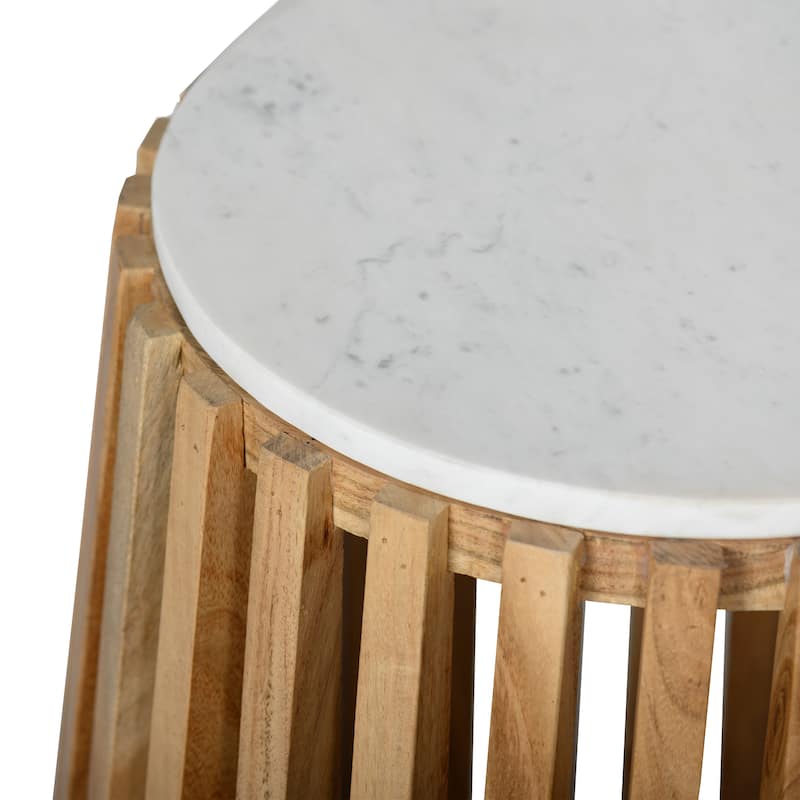 Brixton White Marble Wood End Table