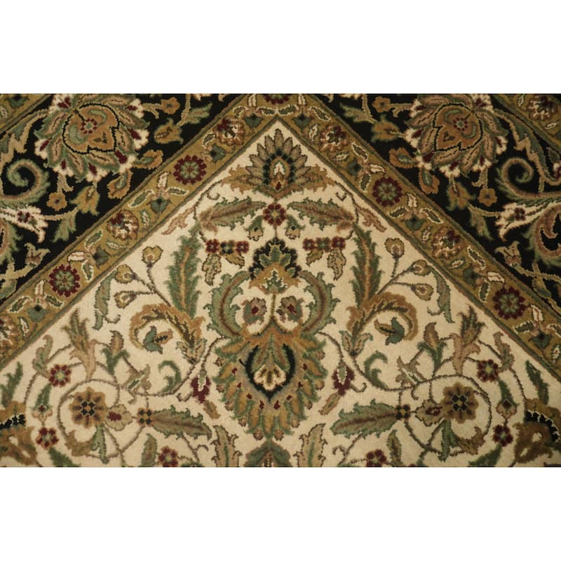 Hand Knotted Oriental 100% Wool Carpet Traditional Floral Black Agra Area Rug - 11' 11'' X 9' 2''