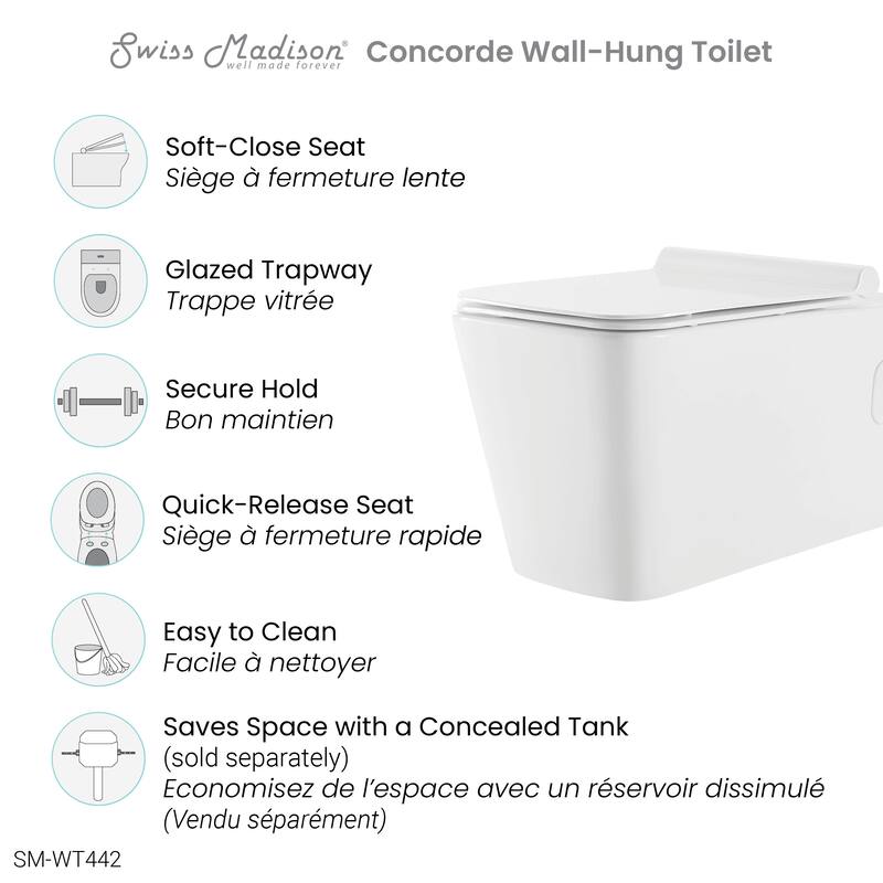 Swiss Madison Bastille Wall-Hung Toilet Bowl Only in Matte Black - 22.5" x 14.0" x 14.0"