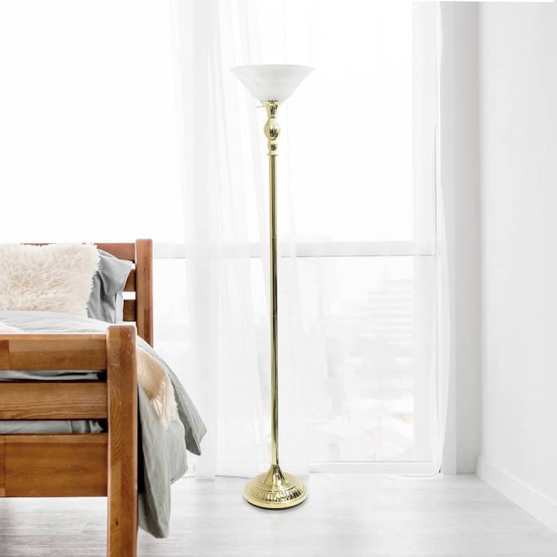 Classic 1 Light Torchiere Floor Lamp with Marbleized Glass Shade