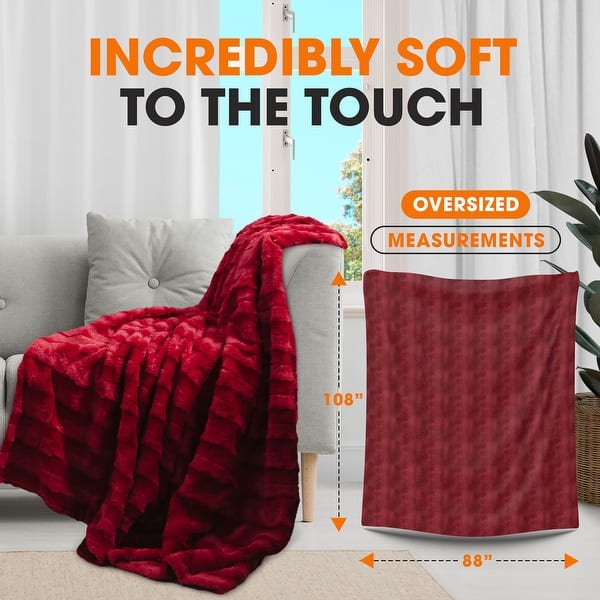 dimension image slide 30 of 31, Cheer Collection Faux Fur/ Microplush Reversible Throw Blanket