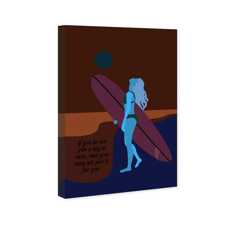 Wynwood Studio Canvas Sports and Teams Surfer Girl Blue and Sand Modern & Contemporary Wall Art Canvas Print