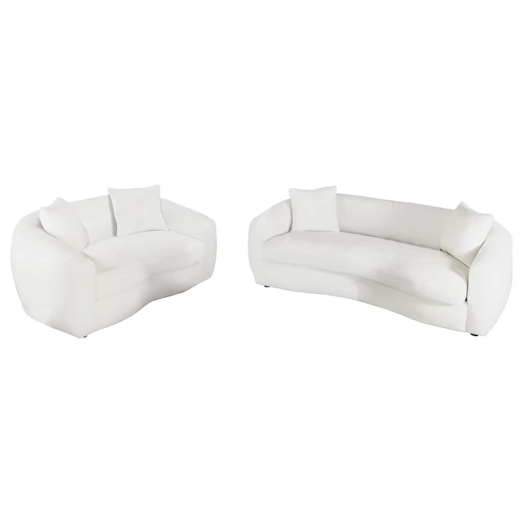 Viola 2pc Living Room Sofa Set, White Boucle and Faux Sheepskin