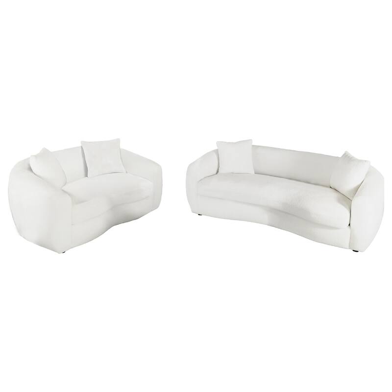 Viola 2pc Living Room Sofa Set, White Boucle and Faux Sheepskin