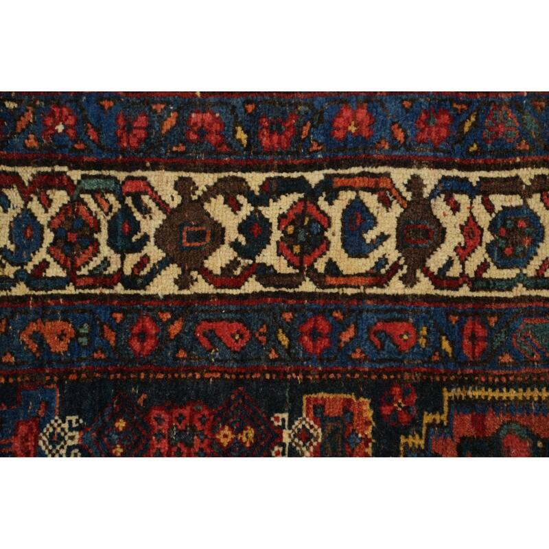 Hand Knotted Oriental 100% Wool Carpet Traditional Geometric Navy Blue & Blues Bidjar Runner Rug - 17' 7'' X 3' 10''