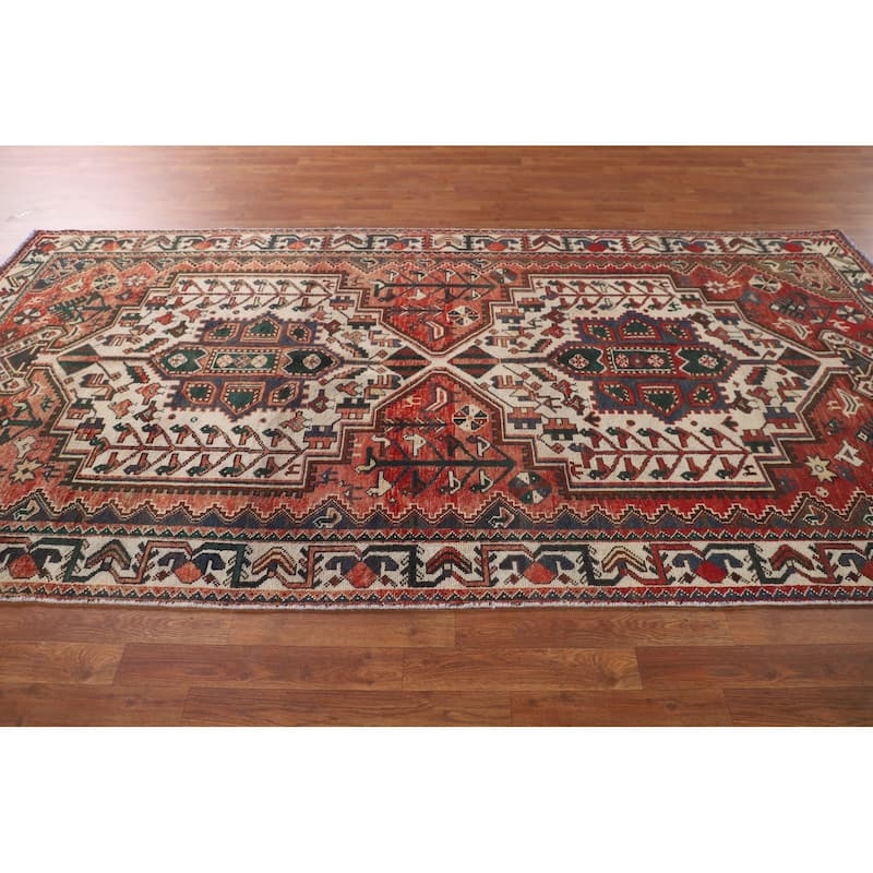 Geometric Bakhtiari Persian Vintage Rug Handmade Tribal Wool Carpet - 4'11"x 10'1"