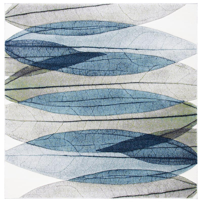 SAFAVIEH Hollywood Mergita Mid-Century Modern Abstract Rug - 6'7" x 6'7" Square - Ivory/Blue
