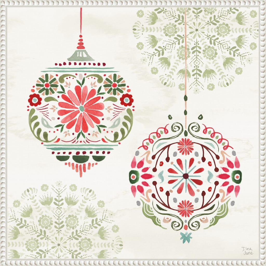 Festive Season VII by Dina June (22 x 22 in.), Framed Canvas Wall Art Print - Sylvie Beaded White