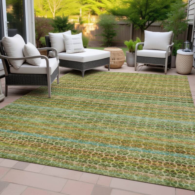 Machine Washable Indoor/Outdoor Transitional Striped Chantille Rug