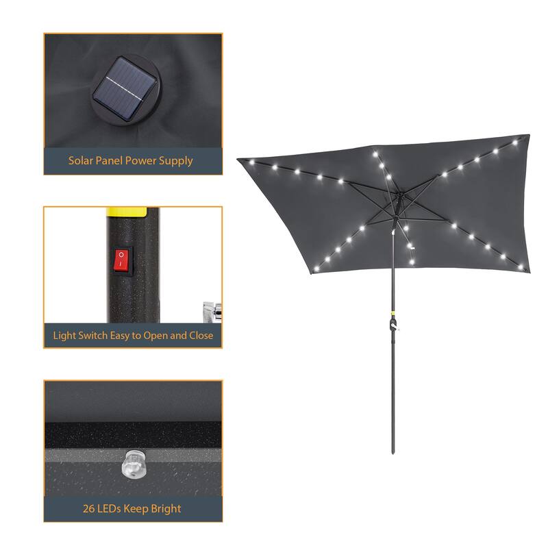 LIVOOSUN 10x6.5ft Steel Solar-Powered LED Patio Umbrella,w/Crank Tilt