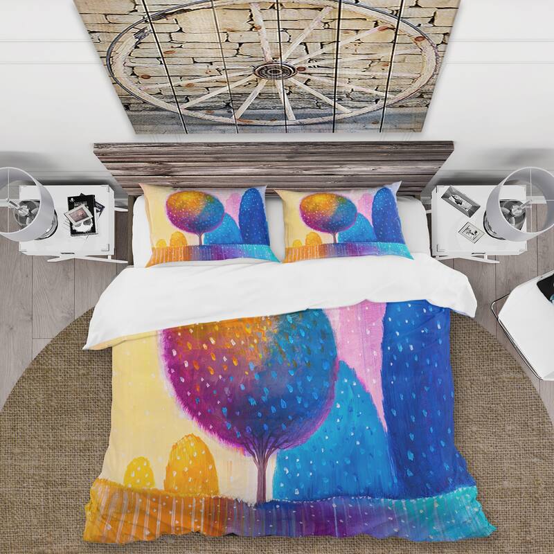 Designart 'Colourful Ornamental Trees X' Modern Duvet Cover Set