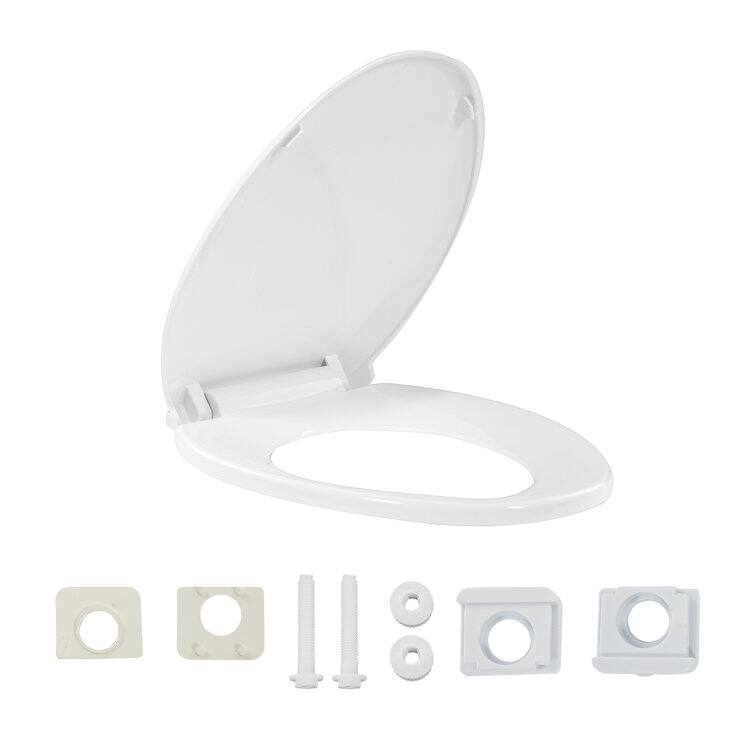 FBJ Plastic Elongated Toilet Seat in White Quiet Close No Slamming Easy