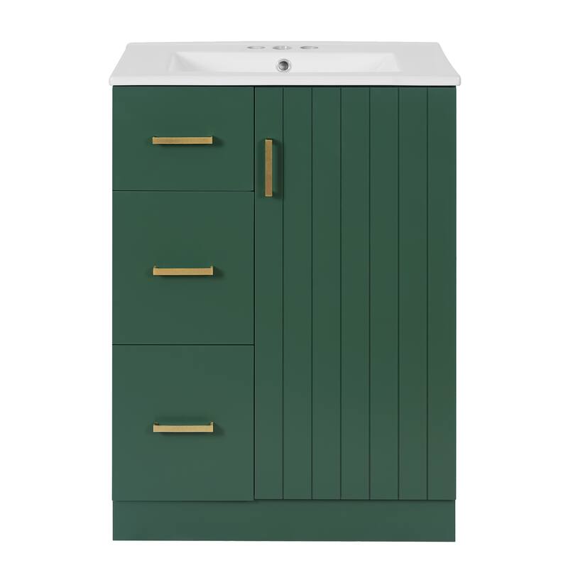 GDFStudio - Elmbrook Modern Bathroom Vanity with Ceramic Sink and 2 Storage Drawers & Soft-Closing Door - 24'W