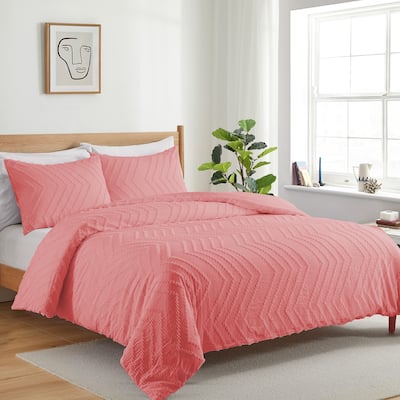 Lightweight Clipped Duvet Cover Set Geometric Solid Color