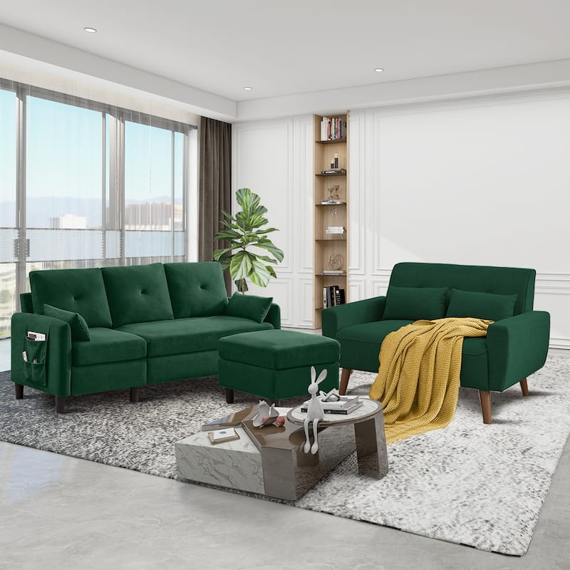 3 Pieces Living Room Set with Storage Ottoman