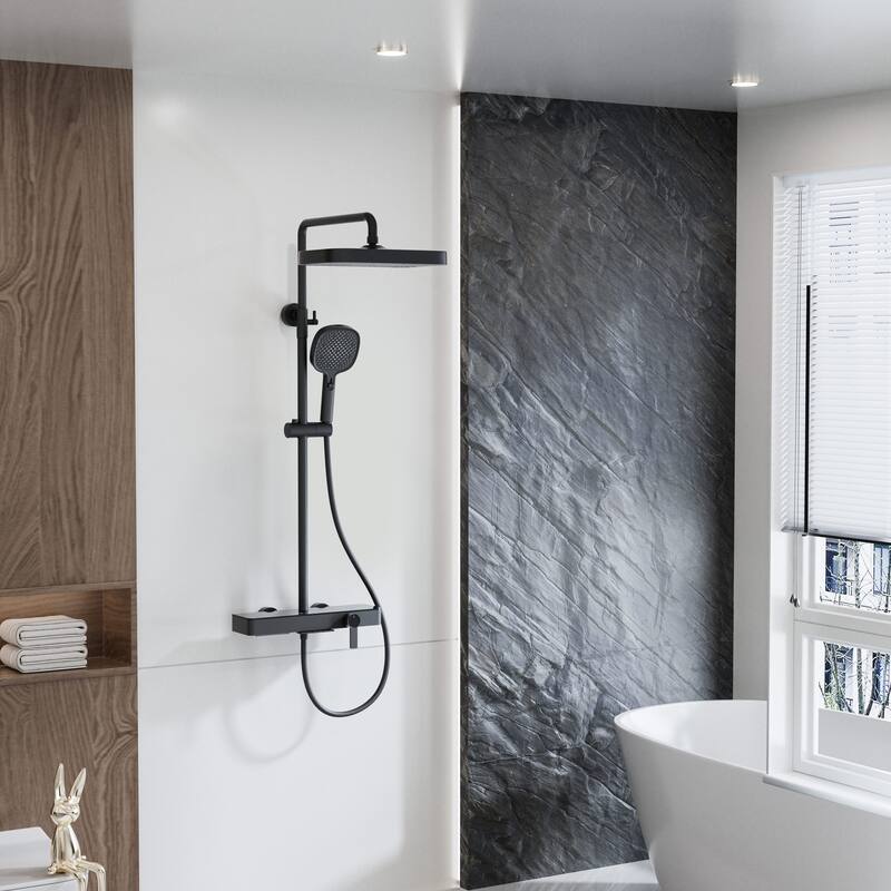 Modland Wall Mount 3-Function Shower System with Waterfall Tub Spout Adjustable Slide Bar,Handheld Shower