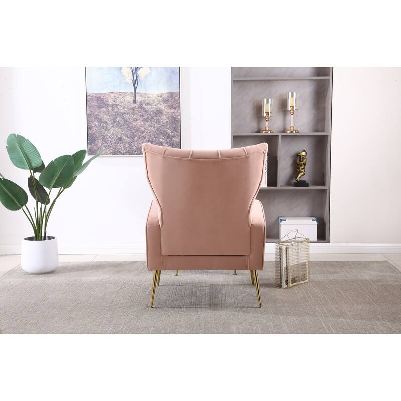 Pink Velvet Lounge Chair Office Chair with Footrest, Minimalist Reading Chair Reception Chair with Wing Backrest
