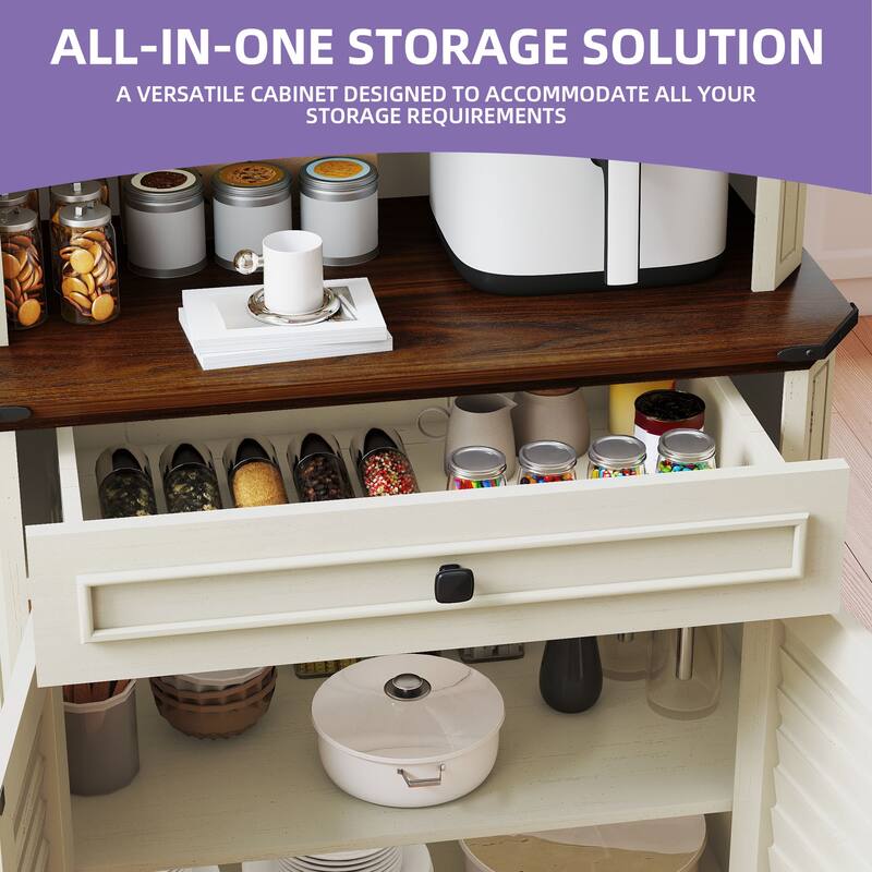 Moasis 67" Kitchen Pantry Storage Cabinet, Farmhouse Buffet Cabinet w/Microwave Stand and Charging Station