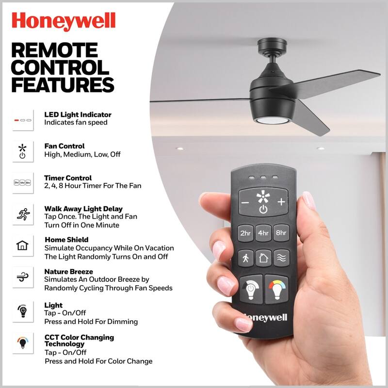 52" Honeywell Eamon Bronze Modern Indoor LED Ceiling Fan with Light, Remote Control