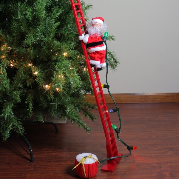 Animated Santa Claus Climbing Ladder Up Music Tree Ornament Christmas Decoration Holiday Seasonal Decor Ornaments